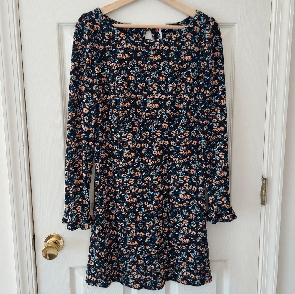 Free People Black Blue Stretch Say Hello Floral Mini Dress Size Medium